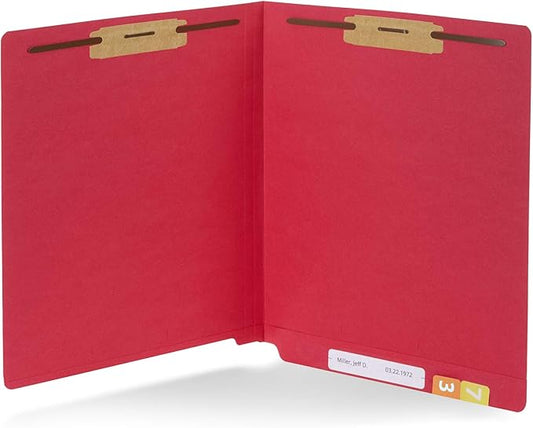 50 Red End Tab Fastener File Folders - Reinforced Straight Cut Tab - Durable 2 Prongs Designed to Organize Standard Medical Files, Receipts, Office Reports, and More - Letter Size, Red, 50 Pack