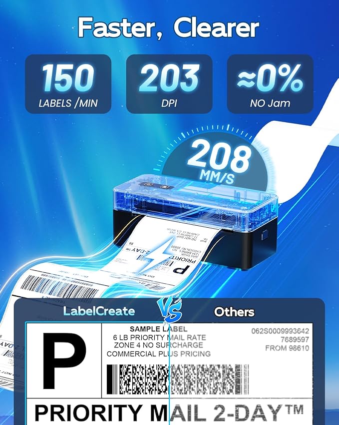 Bluetooth Thermal Shipping Label Printer, 4x6 Thermal Label Printer for Small Business, 2410BT Wireless Label Printers Compatible with iOS Android & PC, Widely Used for Ebay, USPS, Tiktok