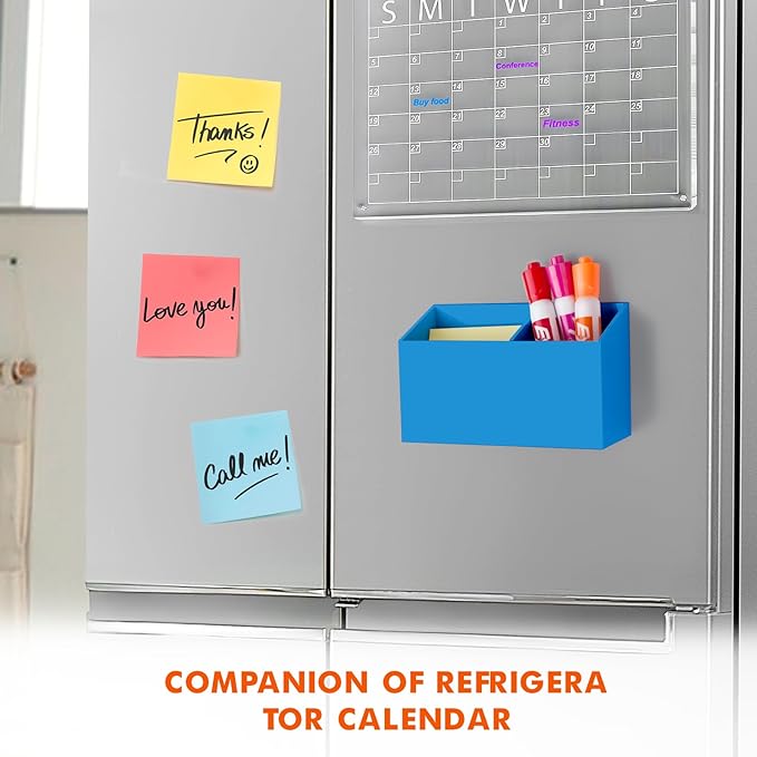 BEYGORM Magnetic Dry Erase Marker Holder for Whiteboard,Non-slip Acrylic Magnet Pen Holder for Fridge Refrigerator,Locker Organizer for Work,Locker Accessories,Pencil Cup for Desk(Blue)