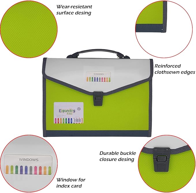 Expanding Accordion File Folder with Labels, 13 Pocket Document Organizer, Letter A4 Size, 1 Pack