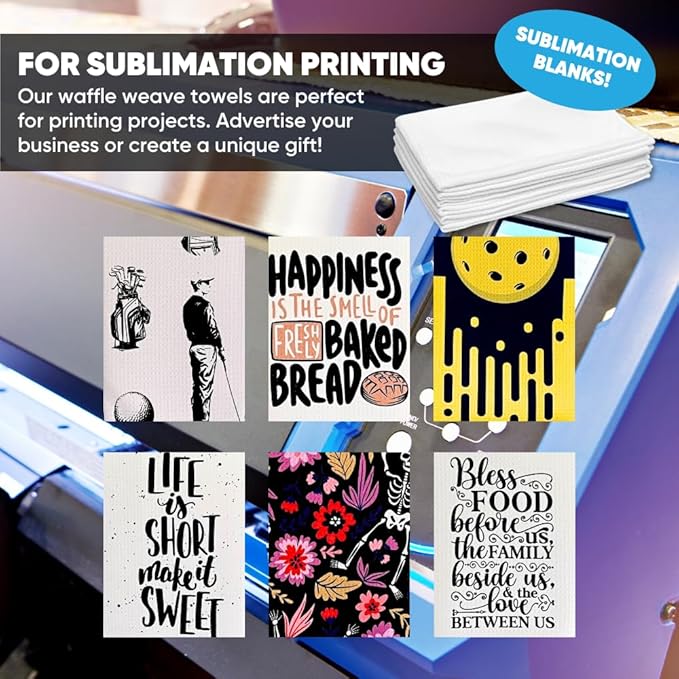 Microfiber Wholesale Sublimation Blanks Towels 16x24 - Premium Waffle Weave Microfiber Towels for Kitchen - Polyester Blanks for Kitchen or Craft Use - 6 Pack