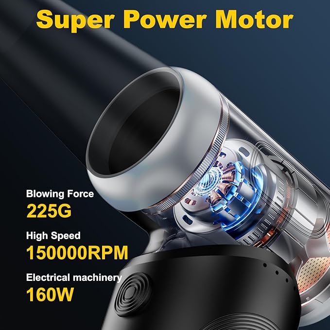 ABS Electric Compressed Air Duster,150000RPM Rechargeable Cordless Mini Blower,3-Gear Adjustable Air Duster with fast charging,mini snow blower for car and cleaning for Computer,Keyboard,House,Outdoor