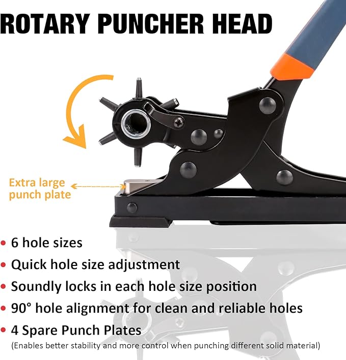 KingTool Desktop Leather Hole Punch Set, Super Heavy Duty Rotary Puncher, Multi Hole Sizes Maker Tool, Make Hole Punch Easier