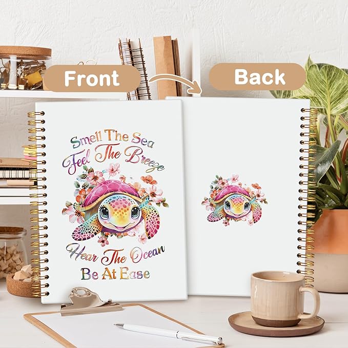 MOFUYU Cute Sea Turtle Journal for Women,Beach Notebook,Inspirational Ocean Notebooks,Cute Notebooks for School Work Women Girls,Gifts for Beach Lovers 5.5x8.3 Inch