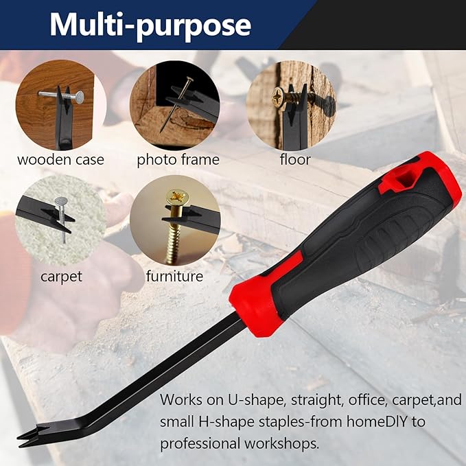 Heavy Duty Staple Remover Tool Upholstery Stapler Puller Lifter Staple Extractor Tack Puller for Removing Staples for Carpets Wood Flooring Furniture (Black-Red)