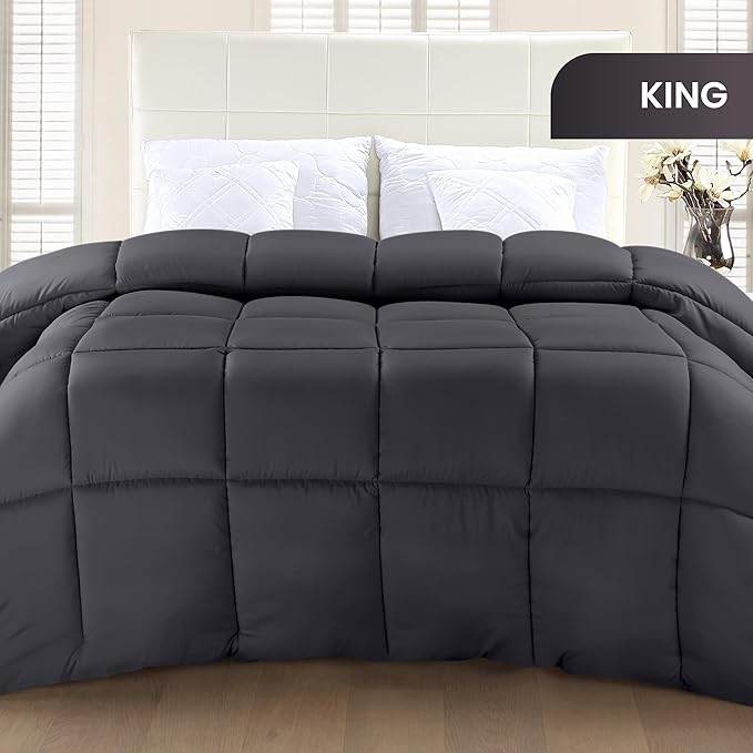 Utopia Bedding Comforter Duvet Insert, Quilted Comforter with Corner Tabs, Box Stitched Down Alternative Comforters King Size (Grey)