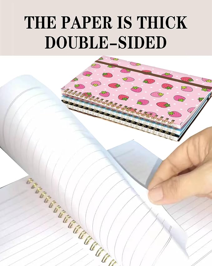 Spiral Journal Notebook, A5 Cute Notebooks for Women Men, College Ruled Hardcover Notebook for Work & Note Taking, 60 Pages Double-Wire Journals for Writing, Cute Strawberry