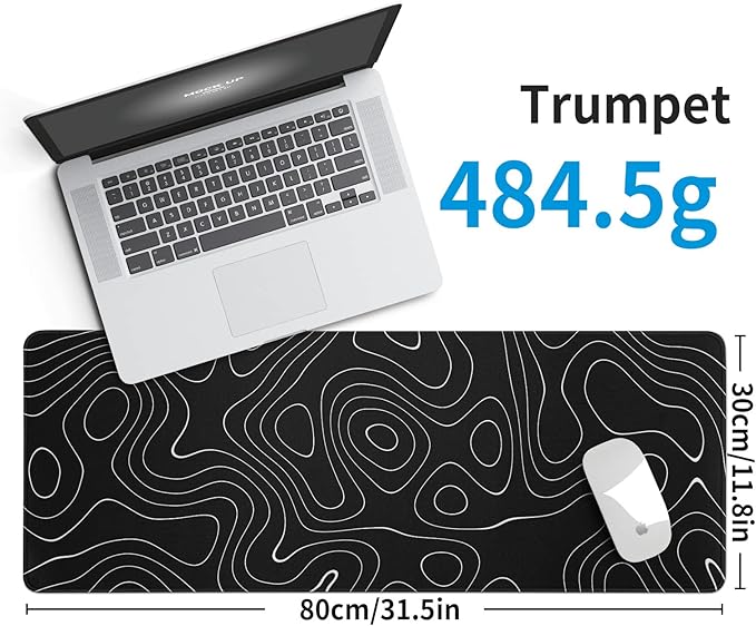 Large Topographic Map Gaming Mouse Pad for Desk Black Desk Pad with Non-Slip Rubber Base Stitched Edge Desk Organizers and Accessories Desk Decor