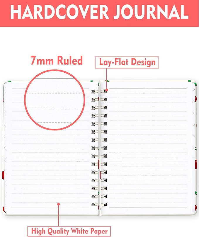Spiral Journal Notebook for Women, Hardcover A5 College Ruled Notebook, 60 Sheet, Thick Paper, Cute Lined Journal for School, Office & Work, 6 x 8.4 in(Cute Cherry)