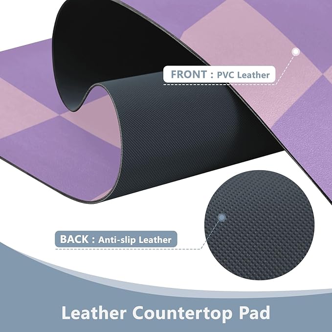 Mouse Pad Desk Mat Leather Desk Pad Large Gaming Desk Cover Protector Mat for Keyboard Computer Laptop Office Waterproof 35.4 x 16.5 Inch Checkered Purple