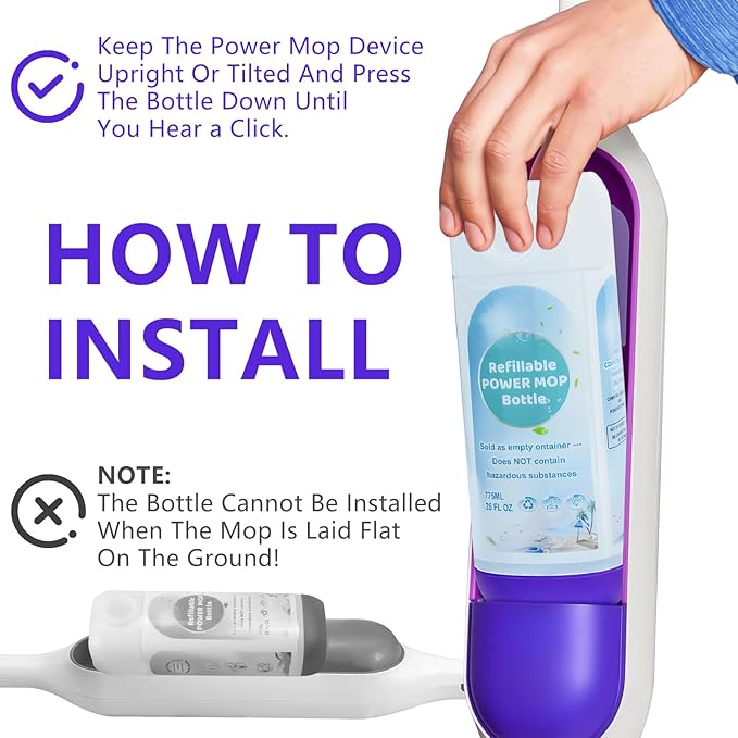 Refillable Bottle for Swiffer Power Mop Refills Solution Container, 775ML/26 FL OZ Reusable Cleaner Container, Empty, Leak-Proof, HDPE Power Mop Solution Bottle, Easy Install, Use Any Liquid Cleaner