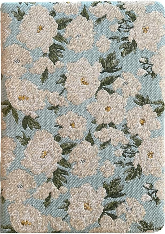 Small Journal for Women, Flower Notebook, B6, 5x7, Ruled Notebook & Blank Sketchbook, Embroidered Journal, Hardcover, Lay Flat, Note Taking Notebook, Cute Journal, White Gardenia