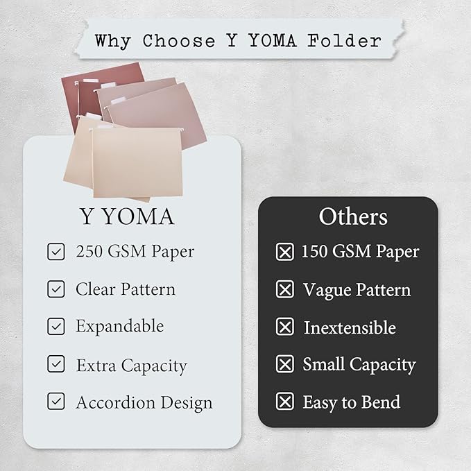 Y YOMA Letter Size - 6 Pack Extra Capacity Hanging File Folders Accordion Decorative File Folder Cute Colored Hanging Folder Organizer for Office Home with 1/5-Cut Adjustable Tabs, Mocha Color