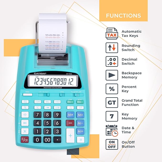 CATIGA New & Upgraded 2025 Printing Calculator Adding Machine 10 Key, Desktop Home Office Calculator with Paper Roll Print Out, Accounting Business Finance