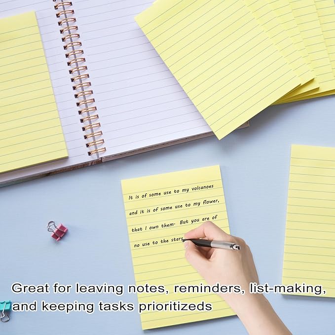 9 Pack Lined Sticky Notes with Lines 4x6 in Post, Yellow Color, Large Ruled Super Sticking Power Memo Pads, Self-Stick Pads for Home, Office, School