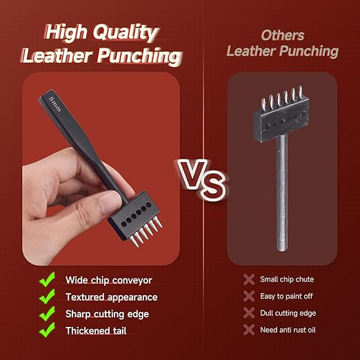 Leather Hole Punch Tool Set, 2/4/6 Prongs, Round Hole Chisel Kit, Professional Leathercraft Tools (5mm)