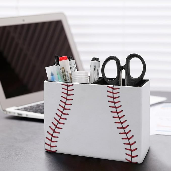 Pen Holder, Pencil Holder for Desk Organizer, Baseball Lace Sport Ball PU Leather Pencil Cups Desktop Stationery Storage Makeup Brush Holder Pen Organizer for Office Home