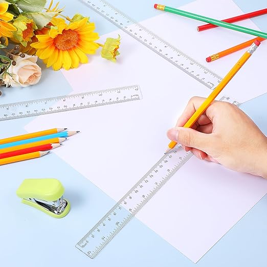 100 Pieces 12 Inch Ruler Bulk Clear Plastic Flexible Straight Metric Rulers with Centimeters and Inches Drafting Measuring Tool for Office