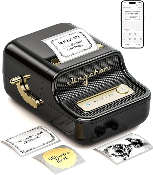 NIIMBOT B21 Label Maker Inkless Bluetooth Label Printer, 2 Inch Portable Thermal Sticker Maker for Small Business, Address, Logo, Clothing, Mailing, Candles, Jewelry, Sticker Printer for Gift, Black