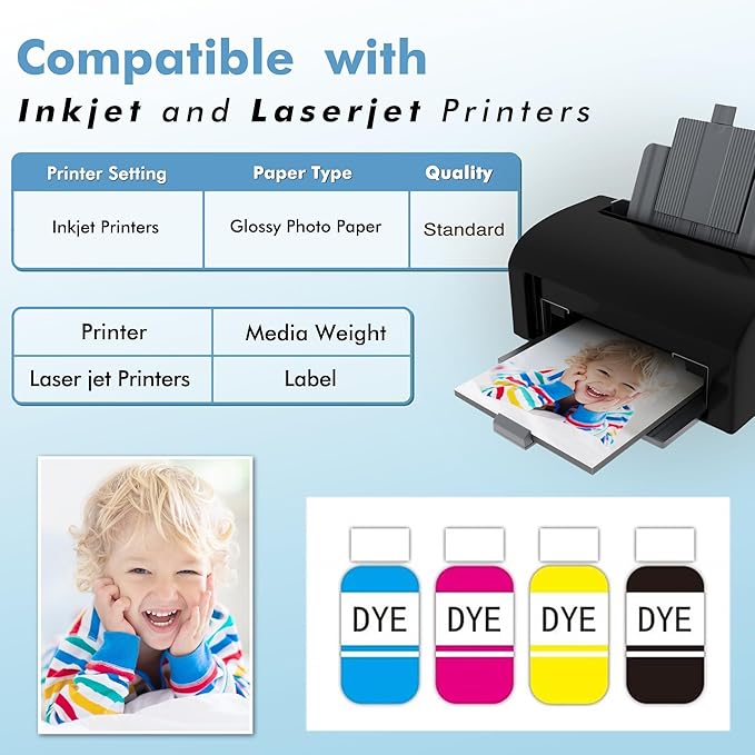 Koala Semi-Gloss Photo Paper 8.5X11 Inches 100 Sheets for Inkjet and Laser Printers Use DYE INK 48LB 180gsm Professional Paper