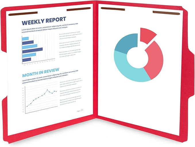 50 Fastener File Folders, File Folders with Fastener 1/3 Cut Reinforced Tab, Durable 2 Prongs for Medical Files, Law Client Files, or Office Reports, Letter Size, Assorted Colors, 50 Pack