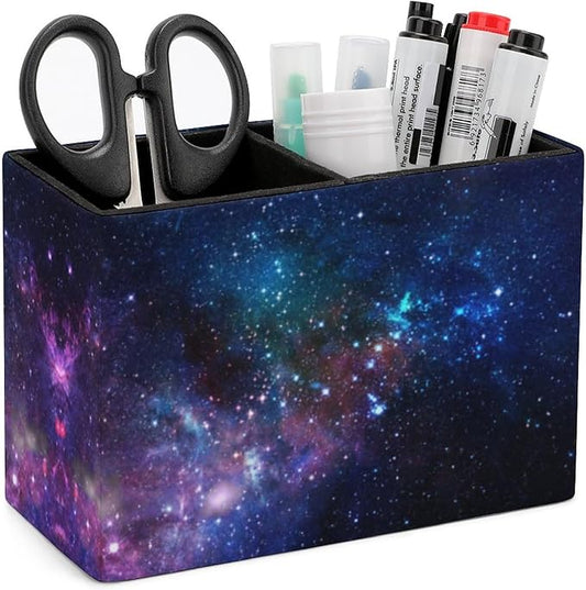 Pen Holder, Pencil Holder for Desk Organizer, Nebula Deep Space Galaxy PU Leather Pencil Cups Desktop Stationery Storage Makeup Brush Holder Pen Organizer for Office Home