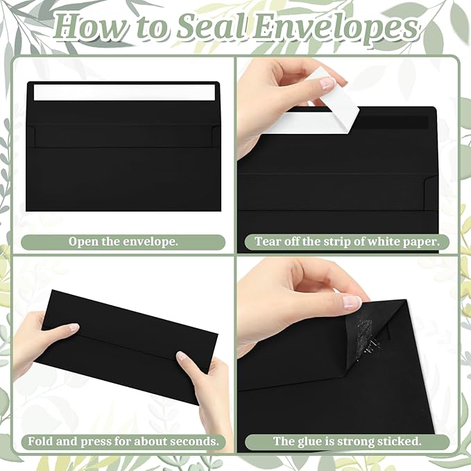 200 Pcs #10 Business Envelopes, Self Seal Standard Envelopes, Windowless Business Mailing Envelopes for Office, Checks, Letters, Invoices, Statements, Wedding, Size 4-1/8 x 9-1/2 inch (Black)