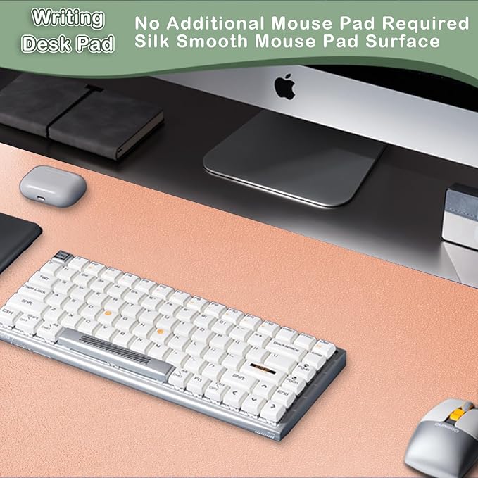 Boutilon Leather Desk Pad Protector,Non-Slip Mouse Pad,Laptop Desk Pad,Office Mouse Mat,Waterproof Leather Desk Blotter,Desk Writing Pad for Office and Home (XL-Orange Pink,35.4"x 15.7")