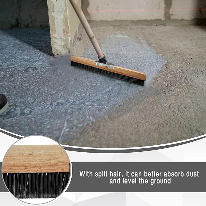 Yiyiring 1 Pack 24 Inch Concrete Broom Finishing Tools Wood Backed, Polypropylene Bristles Brush Push Brooms Without Handle for Concrete Finishes Hard Floors