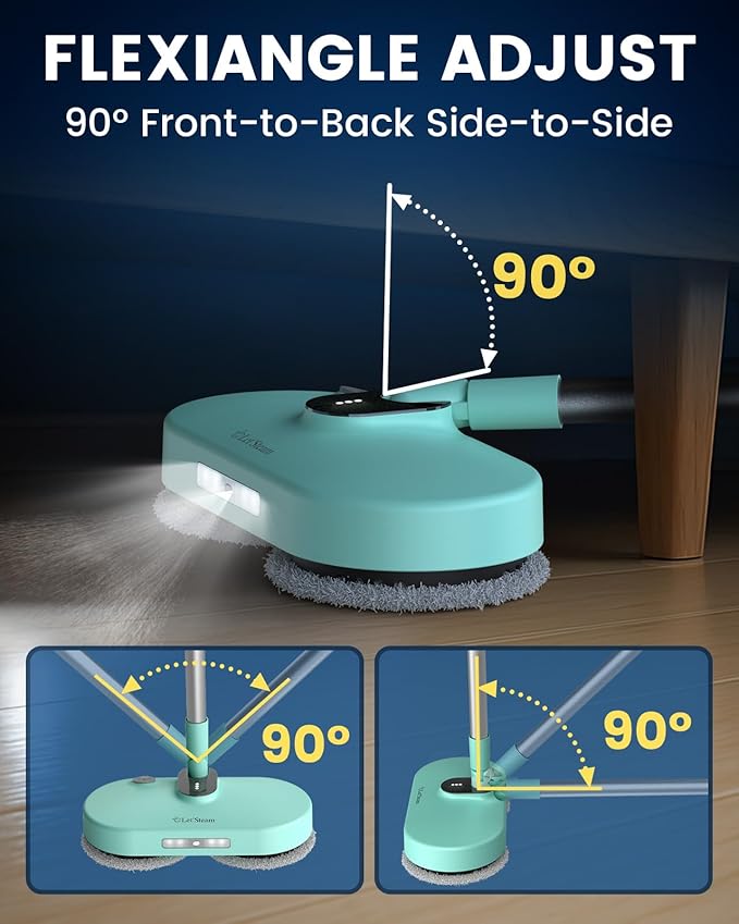 Cordless Electric Mop,Dual-Motor Powerful Spin Mop with Led Headlight&Water Spray,2600mAh Battery Rechargeable Floor Scrubber with 350ml Water Tank for Floor Cleaning