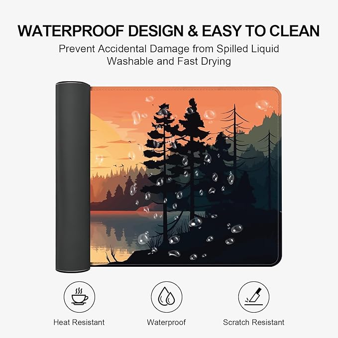 Large Desk Mat, Desk Matt for Desktop, Computer Gaming Mouse Pads, Anti-Slip Rubber Base, Stitched Edges Soft Mat for Desktop Office Home 31.5 x 11.8 Inches (Lakeside Sunset)