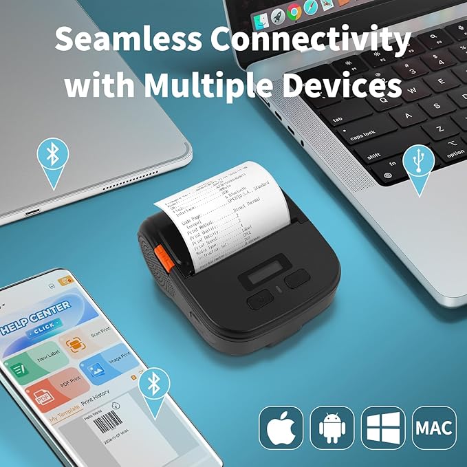 Bluetooth Label Maker Machine with Tape, Portable Thermal Printer for Small Business,Waterproof Label, Inkless Labeler for Home, Kitchen, School, Office Organization, Black