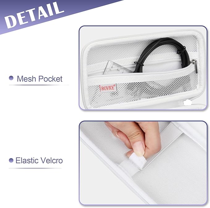 BOVKE Hard Travel Case for Texas Instruments TI-84 Plus CE/TI-84 Plus/TI-83 Plus CE/TI-83 Plus/Casio fx-9750GIII Graphing Calculator, Mesh Pocket for USB Cables, Manual, Pens, Accessories, White
