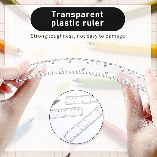 3 Pack 6 Inch Ruler Clear 6 in Small Ruler Plastic Straight Rulers with Centimeters and Inches, Shatterproof Measuring Tools for School, Office and Home