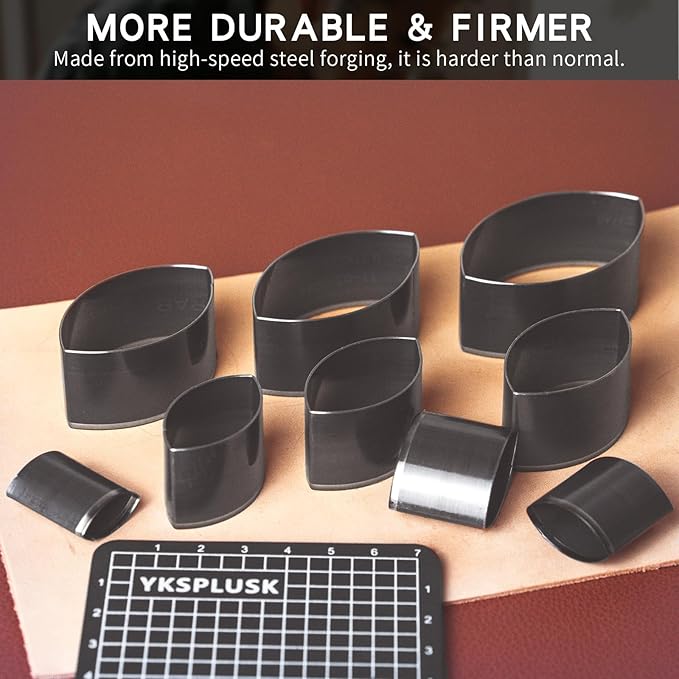 Leather Hole Cutter Tools Set, 9 Pieces Fusiform Shape Punch Tools 20 25 30 35 40 45 50 55 60mm, High Carbon Steel Leather Cutting Dies - Leather Hole Punch Tool Kit for DIY Leathercrafts