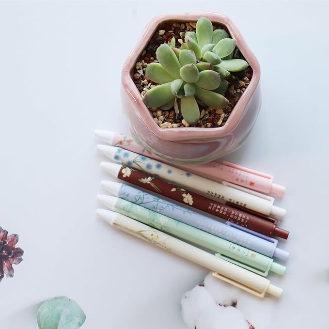 PapaBear Stylish Beautiful Scenery Printed Gel Pen, Retractable Ballpoint Pen, 0.5mm, Black Ink, Elegant and Classy Pen, 6-Pack