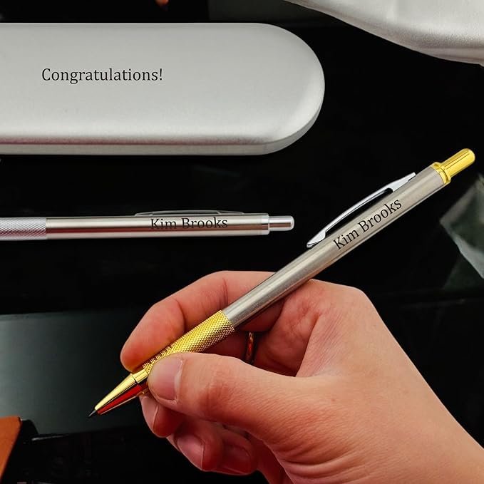 Custom Engraved Mechanical Pencil Set – Personalized 0.7mm & 2.0mm Refillable Drafting Tools – Gift for Architects, Engineers, Students, Designers, Graduation (Chrome w/ Gold Trim Pencil Engraved)