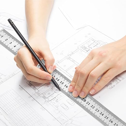 Macarrie 30-Piece Metal Ruler Set - 12 Inch Stainless Steel Rulers with Imperial & Metric Measurements, Etched Markers for School, Classroom, Home Office