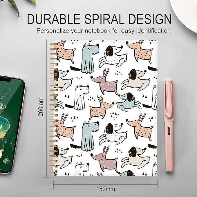 Spiral Journal Notebook for Women,A5 College Ruled Notebooks 6"x 8.4",120 Pages Lined Journal with Premium Thick Paper,Perfect for School Office Home Gifts(Cute Dogs)