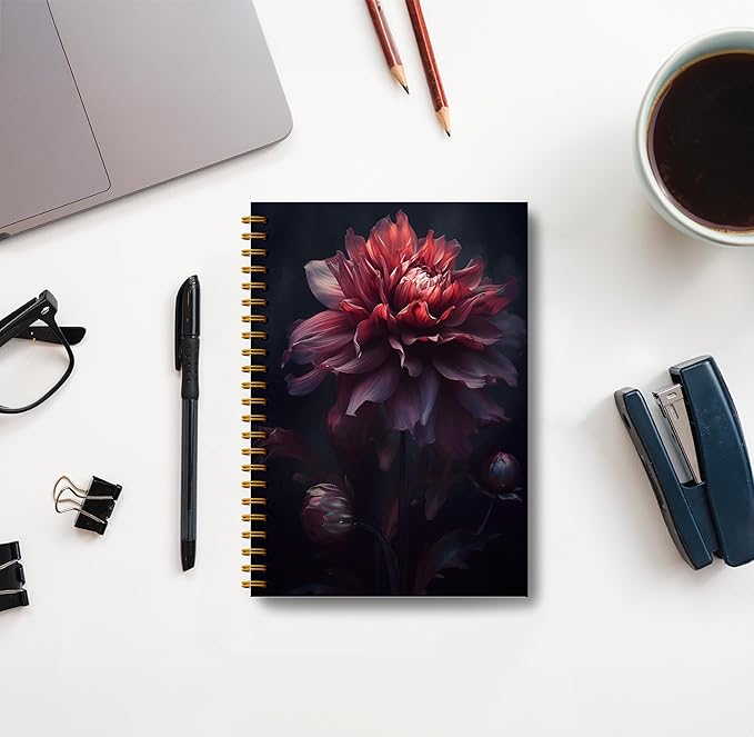 Dark Academia Moody Dahlia Notebook for Women - Gothic Goth Floral Journal, Witchy Journal Notebook, Witch Stuff, Gothic Office Supplies, Halloween Notebook, Spiral Notebook 5.5x8.3