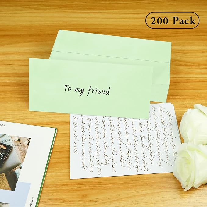 200 Pack #10 Business Envelopes, Light Green Standard Envelopes Self Seal, Letter Size Mailing Envelopes for Checks Letters Invoices Christmas Birthday Graduation Wedding, 4 1/8 x 9 1/2 Inch