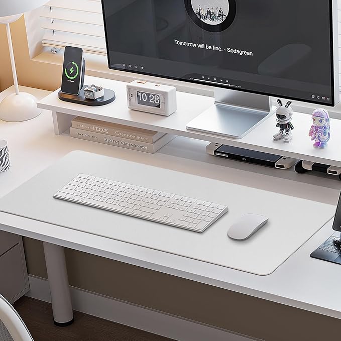 Boutilon Leather Desk Pad Protector,Non-Slip Mouse Pad,Laptop Desk Pad,Office Mouse Mat,Waterproof Leather Desk Blotter,Desk Writing Pad for Office and Home (XL-White,35.4"x 15.7")