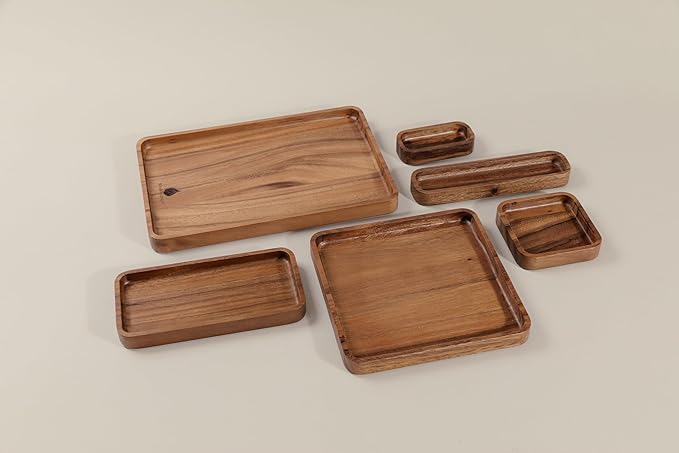 Premium Wooden Stackable Modular Desk Organizer Tray: Set of 6-Pieces Nested Acacia Wood Storage Trays for Office, Kitchen, and Home Organization in Contemporary Style