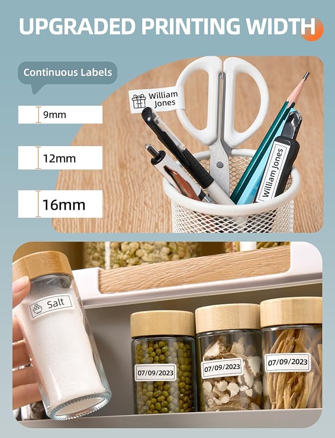 Makeid E1 Label Maker - Bluetooth Rechargeable Label Maker Machine - QWERTY Keyboard Labeler, 3.4" Backlighting LCD Screen - Prints 9~16mm Label - Home and Office Organization