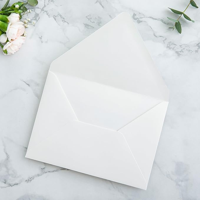 PONATIA 50PCS A7 Euro Flap Envelopes, 5.25 x 7.25'' Ivory Envelopes for Weddings Invitations, Photos, Postcards, Greeting Cards, Christmas Gift Cards, Acrylic Mailing (No Liner)