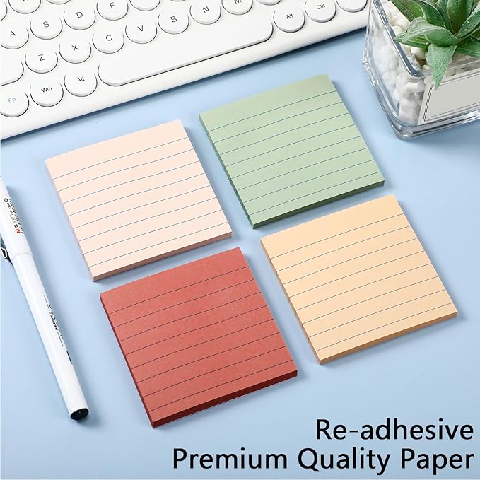 12 Pack Vintage Lined Sticky Notes 3x3 inch Post Ruled Stickies Super Self Stick Power Memo Pads Multi Colors Notes Pads Vintage Aesthetic School Office Supplies Accessories