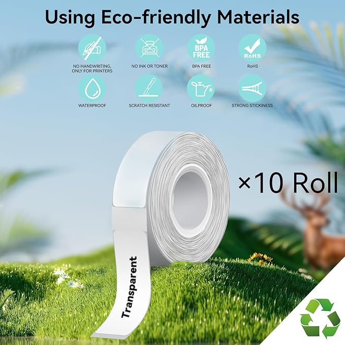 EEBBL D30 P21 Label Maker Tape Refill 12mm×40mm(0.47"x1.57"), Non-encrypted Repalcement Labels, Compatible with Portable Label Thermal Paper Self-Adhesive Printer, 165 Lables/Roll, 10 Rolls Clear