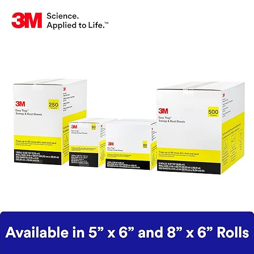 3M Easy Trap Sweep and Dust Sheets, 1 Roll of 60 8" x 6" Sheets, Disposable Easy Sweep Floor Duster, Picks Up 8x More Dirt, Dust, Sand, Hair, Works on Dry or Wet Surfaces, Hardwood Floors, 59152W