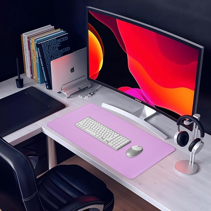 Dual-Sided Desk Pad, Large Mouse Pad - Natural Cork & PU Leather Non-Slip Waterproof Desk Mats for Office and Home (Purple, 31.5" x 15.7")