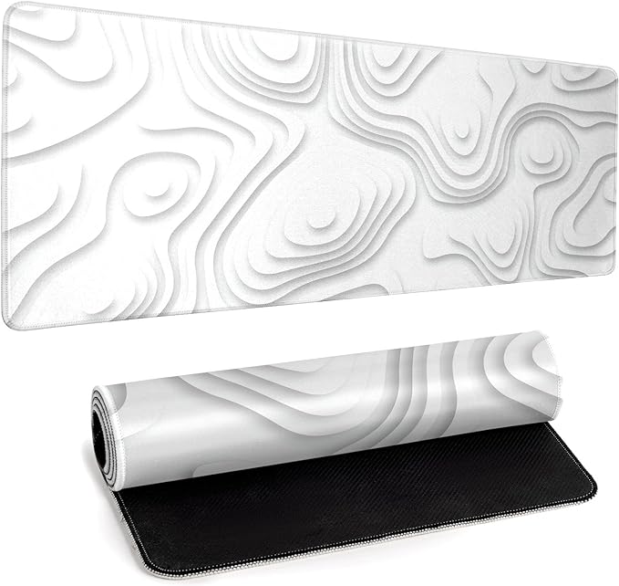 Solid Geometry Large Gaming Mouse Pad White Mouse Pad Gaming Big Desk Pad Desk Mat with Stitched Edge 31.5''x11.8'' Computer Mousepad Waterproof Desk Protector